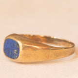 Anello chevalier vintage in oro giallo 8K con lapislazzuli, anni ‘50