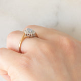 Anello a margherita vintage in oro giallo e bianco 9K con zaffiro e diamanti, anno 1992