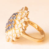 Anello vintage in oro giallo e bianco 8K con zaffiri (0.60ctw ca.) e diamanti, anni ‘80