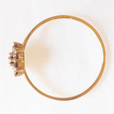 Anello a fiore vintage in oro giallo 8K con granati (0.35ctw ca.), anni ‘50/‘60