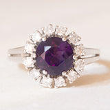 Vintage-Gänseblümchenring aus 14-karätigem Weißgold mit Amethyst (ca. 1.90 ct) und Diamanten im Brillantschliff (ca. 0.48 ctw), 70er Jahre