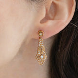 Orecchini vintage in stile Art Déco in oro giallo 18K con diamanti (0.70ctw ca.), anni ‘70/‘80