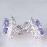 Orecchini a margherita vintage in platino con tanzaniti (4.45ctw) e diamanti (1.26ctw), anni ‘80/‘90