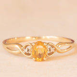 Anello vintage in oro giallo 9K con quarzo citrino (0.40ct ca.) e diamanti, anni ‘80