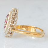 Gioiello vintage 2 in 1 e convertibile da anello a ciondolo in oro giallo e bianco 14K con rubini (0.12ctw ca.) e diamanti di taglio brillante (0.32ctw ca.), anni ‘70/‘80