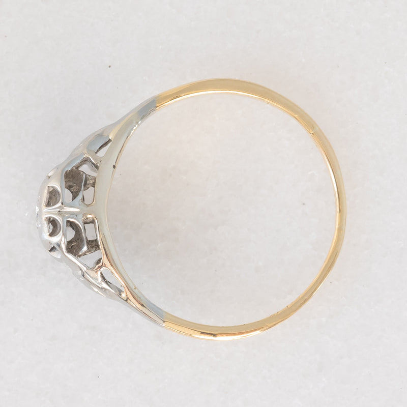Solitario Art Déco a forma di cuore in oro giallo 18K e platino con diamante (0.03ct ca.), anni ‘20/‘30