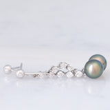 Orecchini pendenti vintage in oro bianco 14K con perle nere e diamanti (0.76ctw), anni ‘90