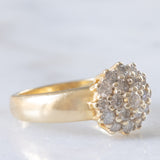 Anello a fiore e a fascia in oro giallo 14K con diamanti di taglio brillante (0.70ctw ca.), anni ‘70