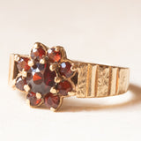 Vintage 9K Gelbgold Gänseblümchen-Bandring mit Granaten, 70er Jahre