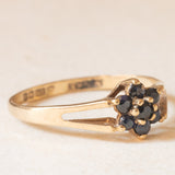 Anello a fiore vintage in oro giallo 9K con zaffiri (0.14ctw ca.), anno 1985