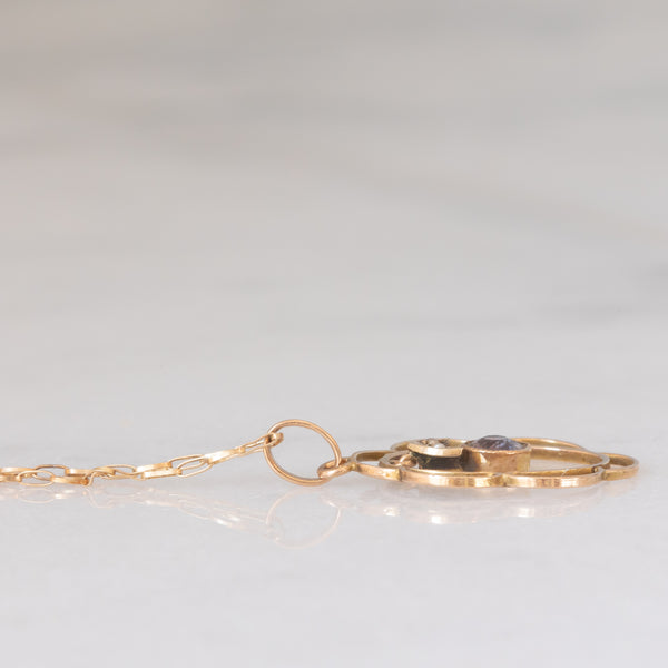 Pendente antico lavalier in oro giallo 9K con ametiste (0.18ct ca.) e perline bianche, anni ‘10/‘20