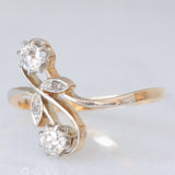 Anello Art Nouveau in oro giallo e bianco 14K con diamanti di taglio vecchia miniera (0.30ctw ca.) e di taglio rosetta, anni ‘20