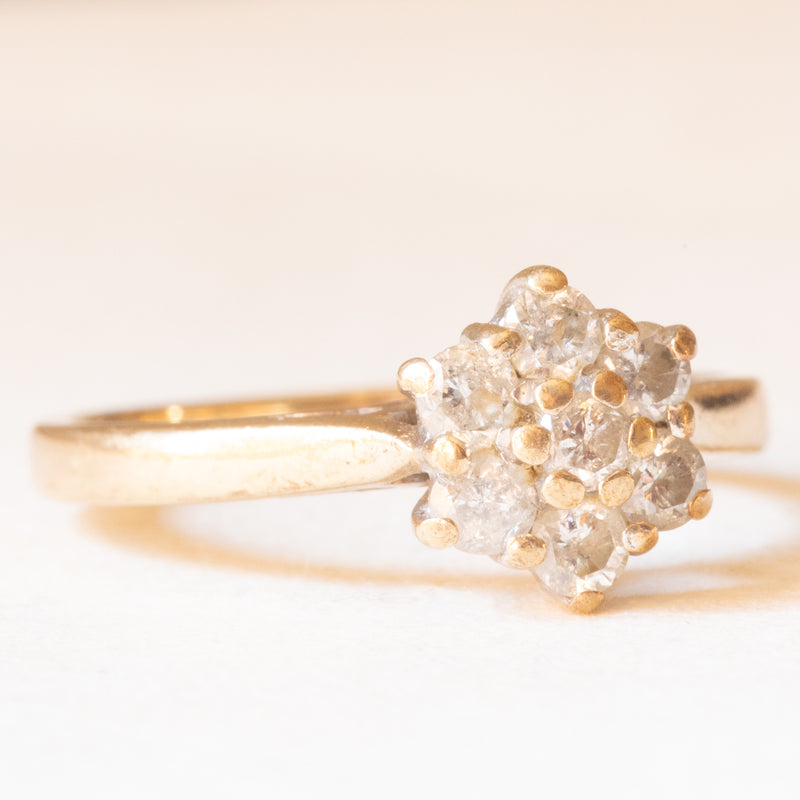 Anello a fiore in oro giallo 9K con diamanti di taglio brillante (0.40ctw ca.), anni ‘60
