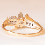 Vintage-Ring aus 14-karätigem Gelb- und Weißgold mit zentralem Diamanten im Marquise-Schliff (ca. 0.25 ct) und seitlichen Diamanten im konischen Schliff, 70er/80er Jahre