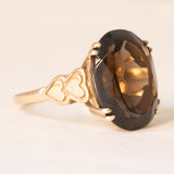 Vintage-Cocktailring aus 9-karätigem Gelbgold mit Rauchquarz (ca. 5 Karat) und Herzverzierungen, 1991