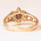 Vintage-Blumenring aus 9-karätigem Gelb- und Weißgold mit Smaragden (ca. 0.09 ctw) und Diamant (ca. 0.01 ct), 90er Jahre