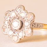 Antiker 18-Karat-Gelb- und Weißgold-Diamant-Blumenring im alten europäischen Schliff (ca. 0.88 ctw), 20er Jahre
