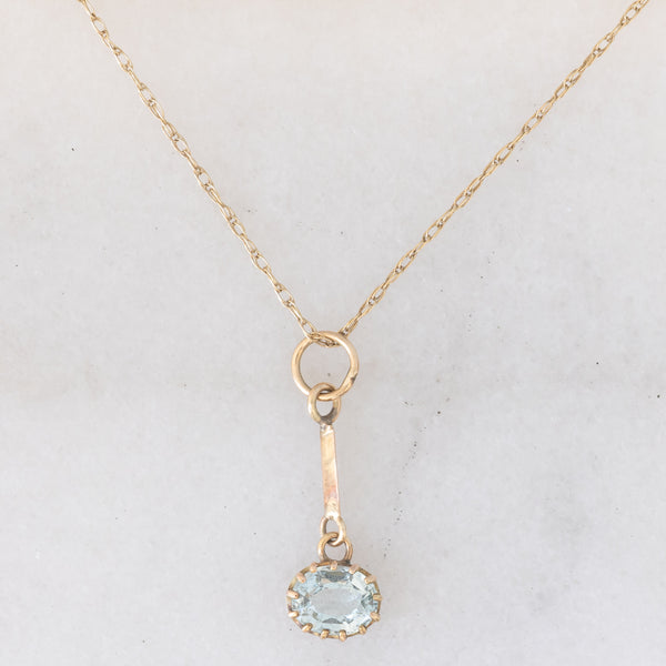 Collana con catenina vintage in oro giallo 9K e con ciondolo antico in oro giallo 9K con acquamarina (0.70ct ca.)