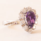 Vintage-Gänseblümchenring aus 14-karätigem Weißgold mit Amethyst (ca. 3.20 ct) und Diamanten im Brillantschliff (ca. 0.50 ctw), 70er Jahre
