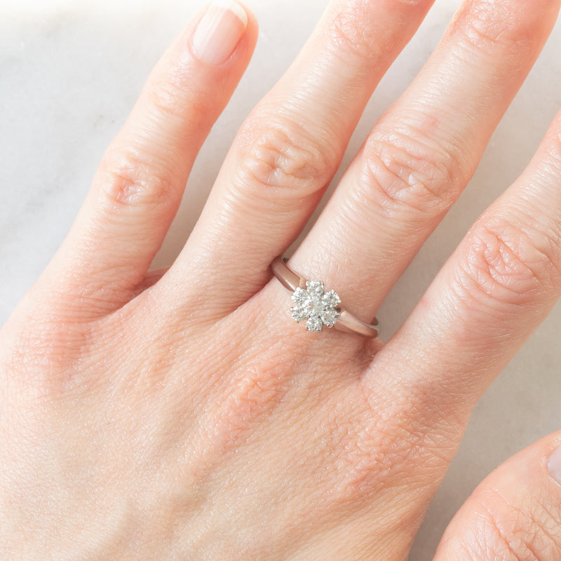 Bague Diamants Marguerite En Or 14K - 0,80 Ct Diamants Naturels Ronds, Taille 54, Neuf Avec étiquettes