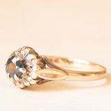 Vintage-Gänseblümchenring aus 9-karätigem Gelbgold mit Saphir (ca. 0.30 ct) und Diamanten (ca. 0.06 ctw), 1980