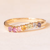 Vintage-Ring aus 14 Karat Gelbgold mit Amethyst, Rosenquarz, Citrinquarz, grünem Peridot, blauem Topas und Iolith, 90er Jahre