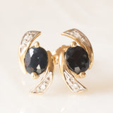 Vintage 9K yellow and white gold earrings with sapphires (approx. 0.50ctw) and diamonds, 70s