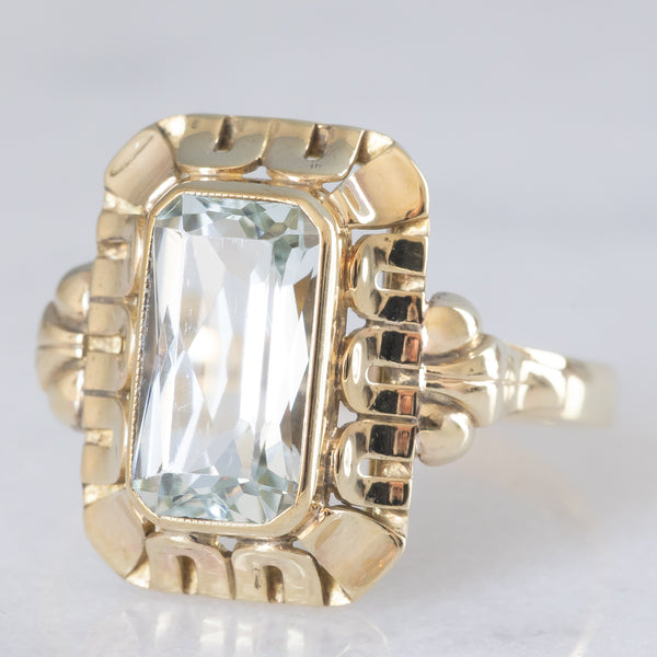 Anello da cocktail vintage in oro giallo 8K con acquamarina (2.50ct ca.), anni ‘60/‘70