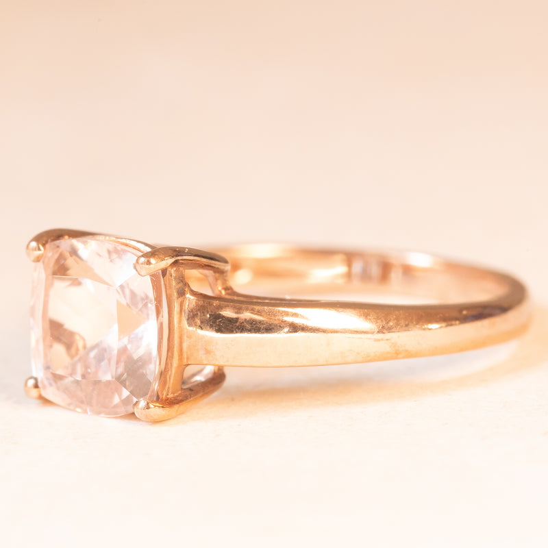 Solitario moderno in oro rosa 9K con morganite (1.50ct ca.), anno 2009