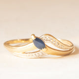 Anello vintage in oro giallo e bianco 18K con zaffiro, anni ‘60