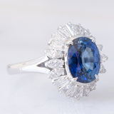 Anello ballerina in platino con zaffiro (3.02ct) e diamanti (1.20ctw), anni ‘80