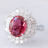 Anello vintage in platino con tormalina (3.50ct) e diamanti (1.22ctw), anni ‘80