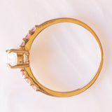 Anello vintage in oro giallo 9K con acquamarina (0.65ct ca.) e tormaline rosa (0.12ctw ca.), anno 2005