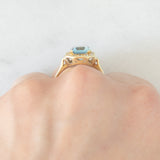 Anello vintage in oro giallo 14K con topazio azzurro (2.80ct ca.) e diamanti di taglio brillante (0.16ctw ca.), anni ‘80/‘90