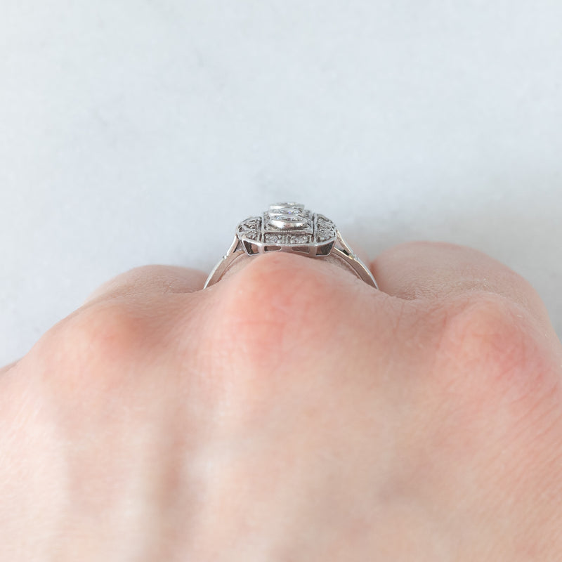 Anello Art Déco in oro bianco 14K e platino con diamanti (0.50ctw ca.), anni ‘30