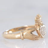 Anello Claddagh vintage in oro giallo 9K con diamanti
