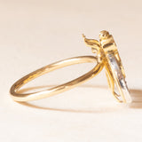 Fliegenring aus einer antiken Brosche aus 18 Karat Gelbgold und Silber mit Saphiren und Diamanten im Rosettenschliff