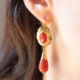 Vintage 2-in-1-Ohrringe aus 18 Karat Gelbgold mit roter Koralle, 50er Jahre