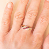 Vintage 9K yellow and white gold ring with rubies (0.20ctw approx.) and diamonds (0.03ctw approx.), 70s/80s