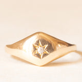 Antique 14K yellow gold gypsy solitaire with old mine cut diamond, 10s/20s