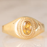 Anello chevalier vintage in oro giallo 14K con quarzo citrino, anni ‘60