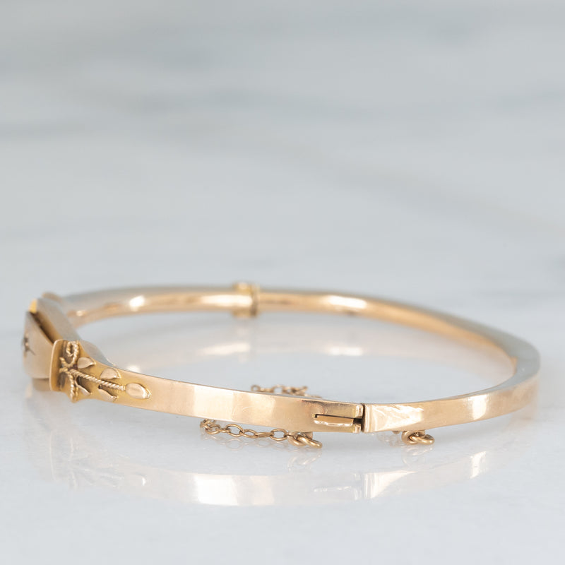 Bracciale rigido antico in oro giallo 9K con diamante di taglio rosetta, primi del ‘900