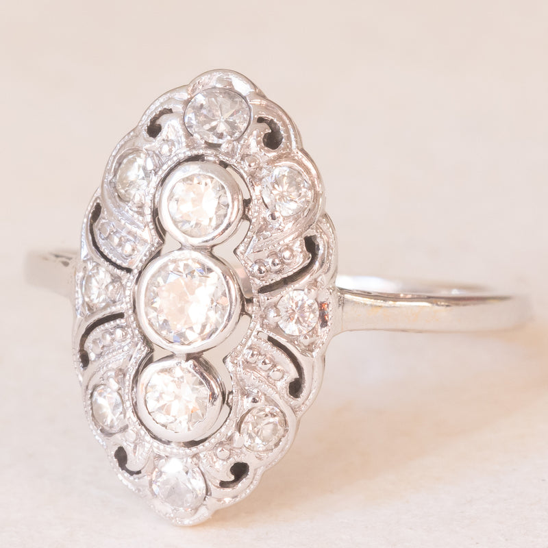 Anello Art Déco in oro bianco 14K con diamanti di taglio vecchia Europa (0.45ctw ca.), anni ‘20
