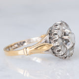 Anello a margherita antico in oro giallo 18K e argento con diamanti di taglio rosetta, primi del ‘900