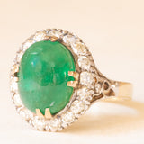 Vintage-Gänseblümchenring aus 14-karätigem Gelb- und Weißgold mit Smaragd (ca. 6 Karat) und Diamanten (ca. 0.85 Karat), 60er Jahre
