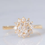 Anello a fiore vintage in oro giallo 14K con diamanti di taglio brillante (0.40ctw ca.), anni ‘70
