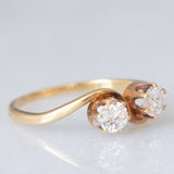 Anello Toi et Moi vintage in oro giallo 14K con diamanti di taglio vecchia Europa (0.40ctw ca.), anni ‘60/‘70