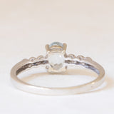 Anello vintage in oro bianco 9K con acquamarina (0.70ct ca.) e diamanti, anni ‘80/‘90