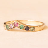 Vintage-Ring „Dearest“ aus 9 Karat Gelbgold mit Diamant, Smaragd, Amethyst, Rubin, Smaragd, Saphir und Turmalin, Jahr 1992
