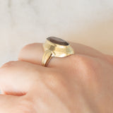 Anello da cocktail vintage in oro giallo 8K con quarzo fumé (1ct ca.), anni ‘70